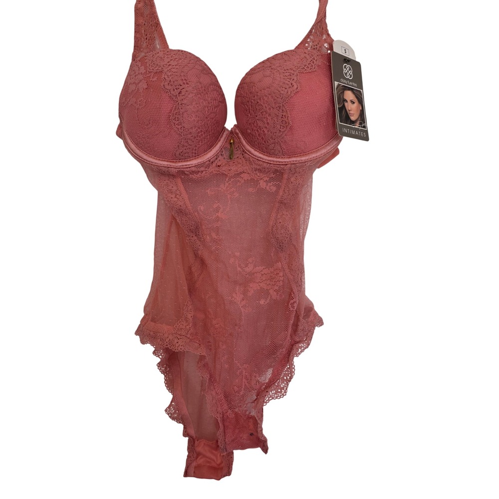 Daisy Fuentes Intimates Pink Lace Underwire Bodysuit Small NWT